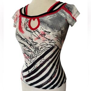 SAVE THE QUEEN Small vintage white black red Short Sleeve Top shirt Y2K